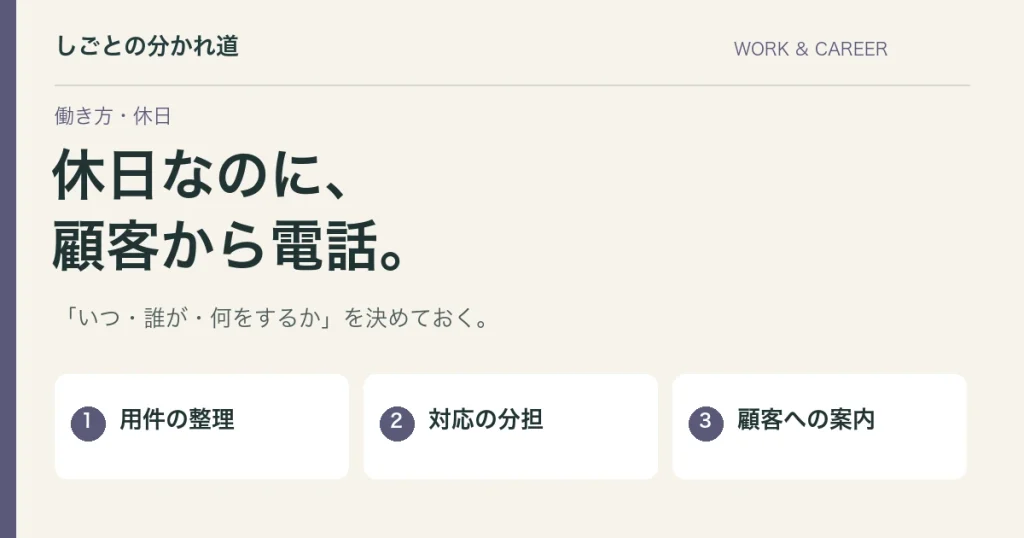 営業の休日に顧客から電話。対応の決め方と角を立てない案内文