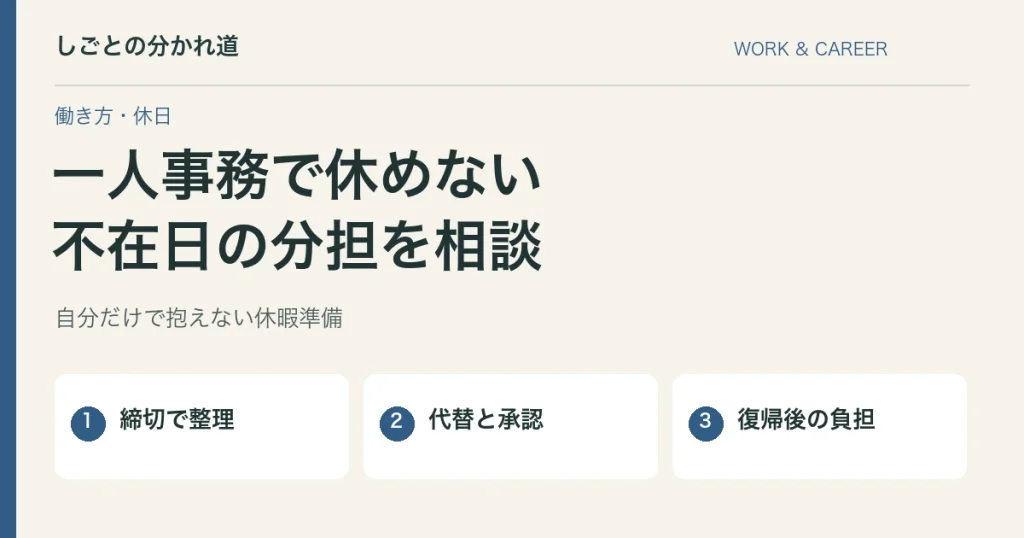 一人事務で休めない。代わりがいない職場で分担を相談するには
