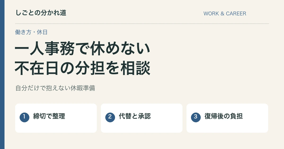 一人事務で休めない。代わりがいない職場で分担を相談するには